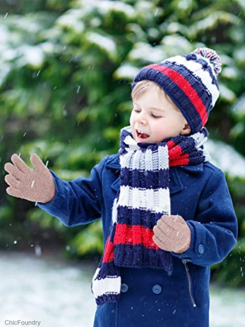 3 Pairs Kids Knit Gloves Warm Winter Full Fingers Stretchy